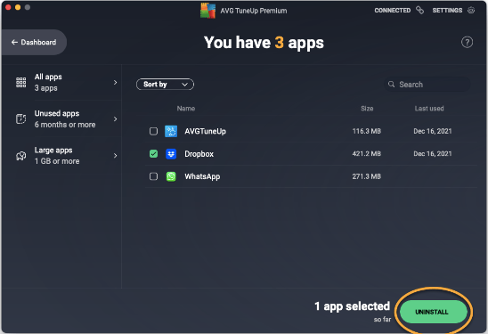 Unused apps and Large apps