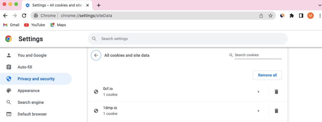 clear all cookies in Chrome